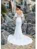 Puff Off Shoulder Sleeve Ivory Lace Wedding Dress